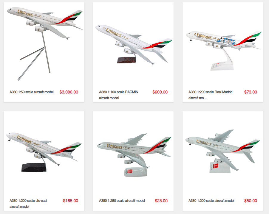 venta de aviones emirates miniatura
